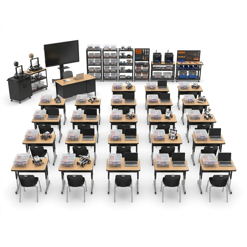 School Robotics Lab — Full Setup (30 Students)
